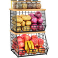 2‑Pack Stackable Wire Baskets with Wooden Tops