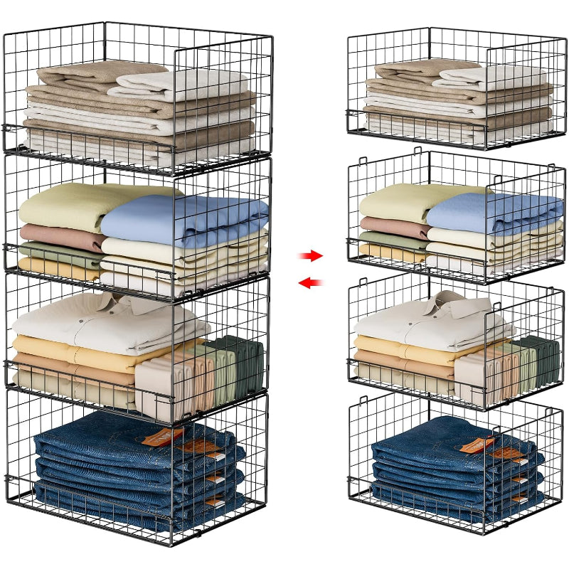 Black 4‑Tier Foldable Stackable Closet Shelves