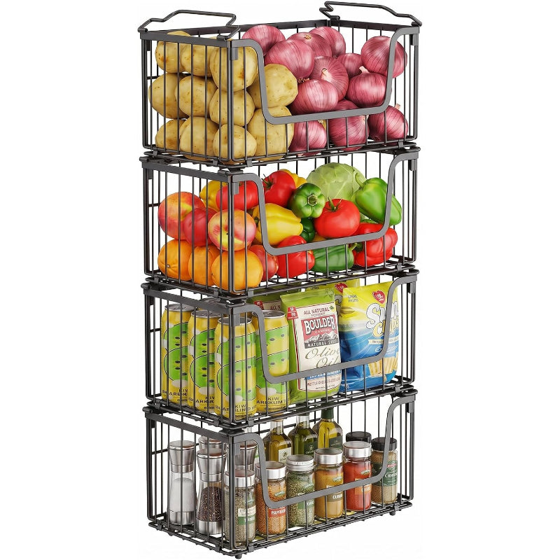 4‑Pack Foldable Pantry Wire Baskets