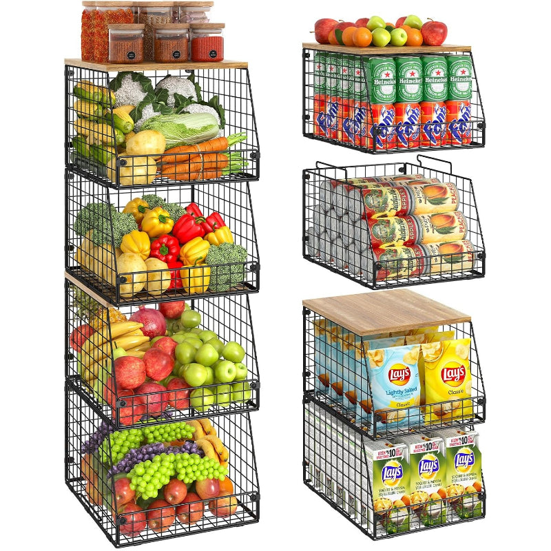 4‑Pack Stackable Pantry Wire Baskets