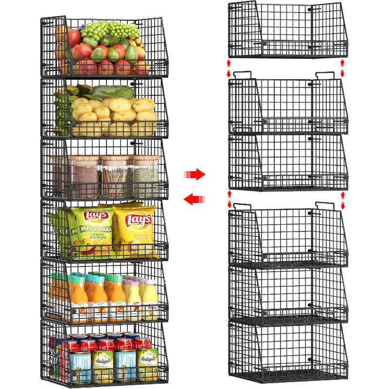 6‑Pack Stackable Metal Pantry Wire Baskets