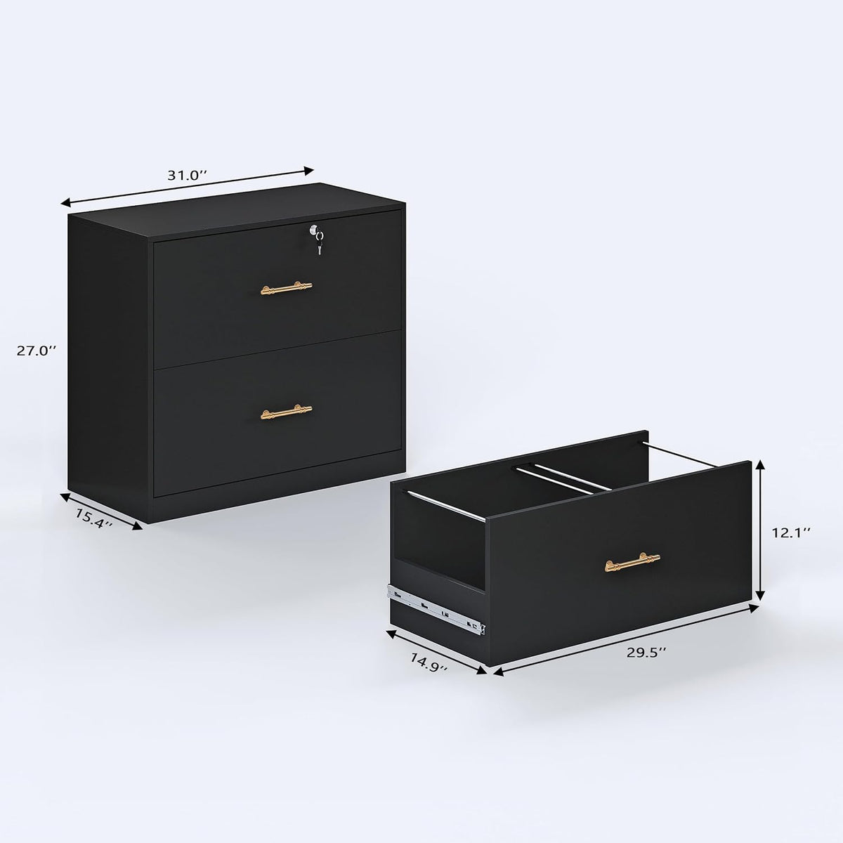 Black Lockable 2‑Drawer Lateral File Cabinet