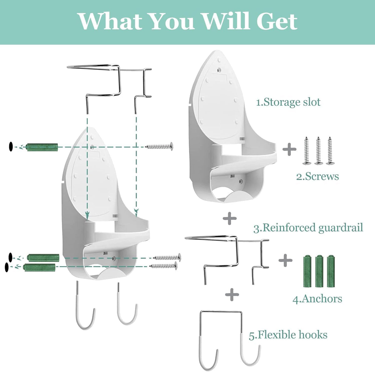 White Wall‑Mount Ironing Board Hanger