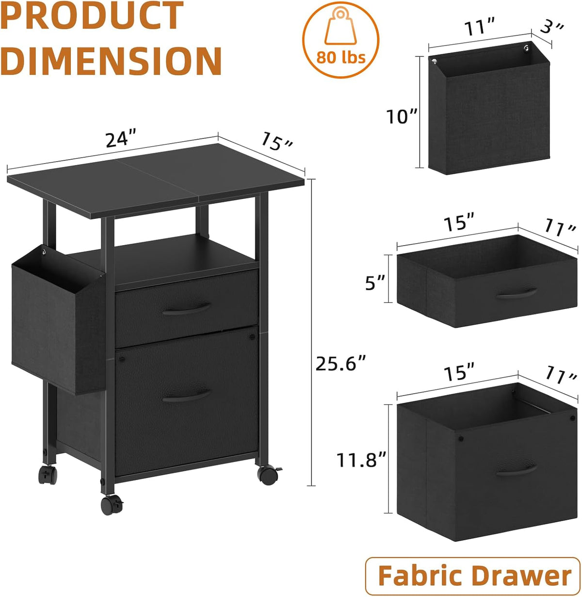 24" Wide Mobile 2‑Drawer File Cabinet