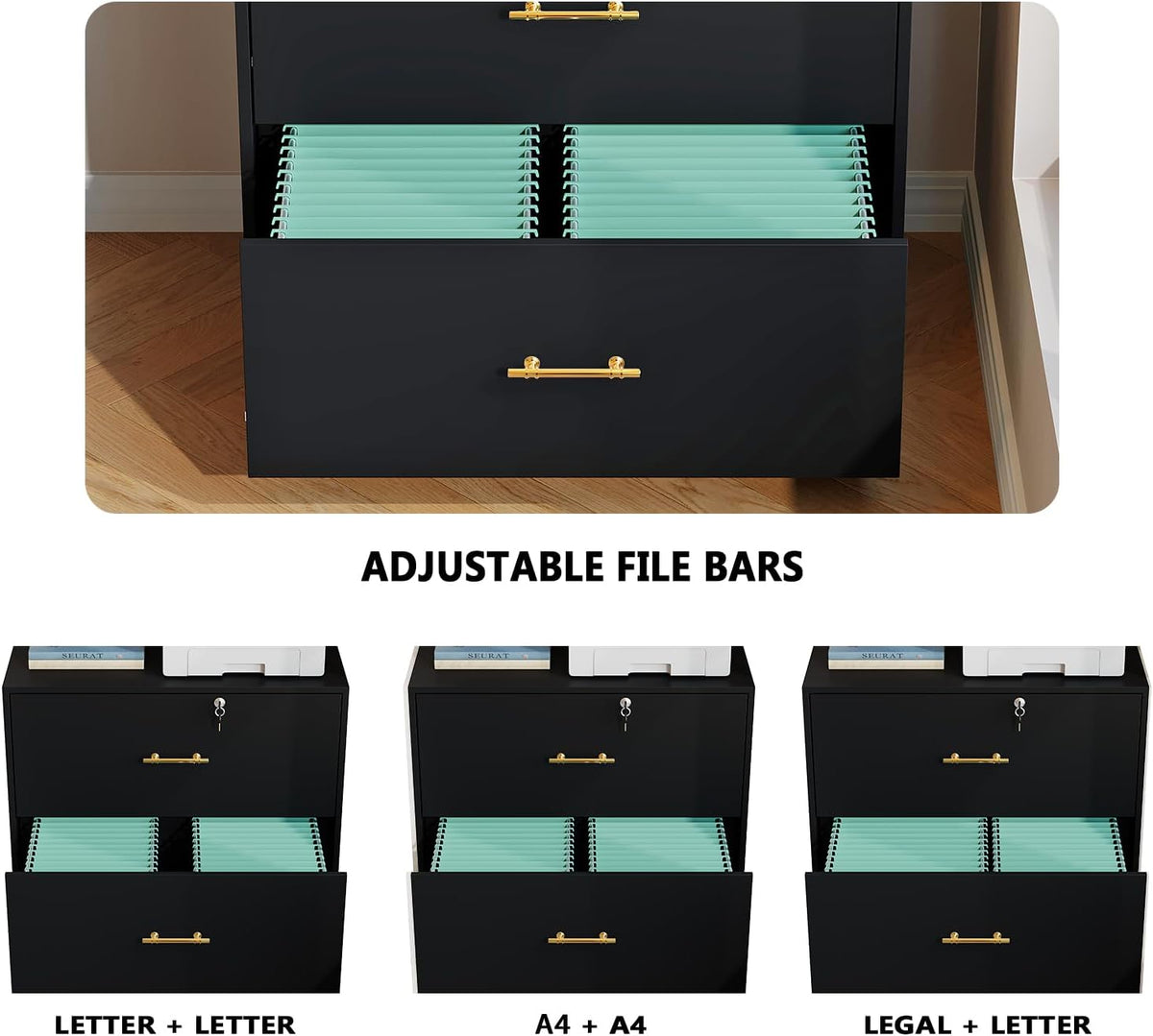 Black Lockable 2‑Drawer Lateral File Cabinet