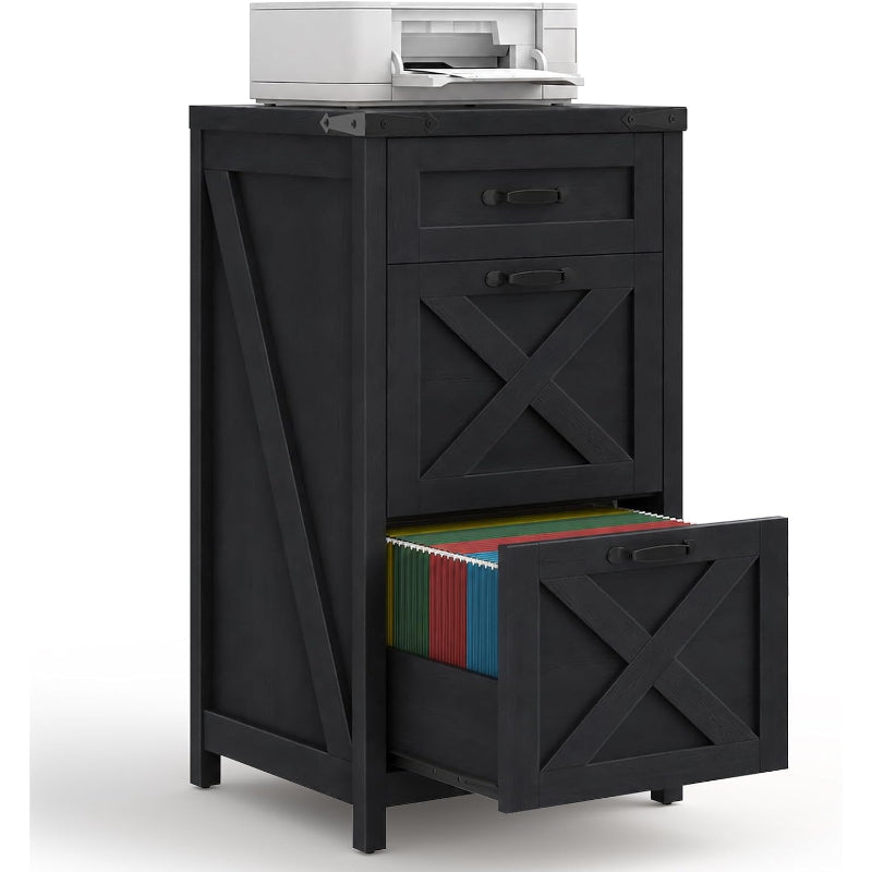 Black 3‑Drawer Farmhouse File Cabinet