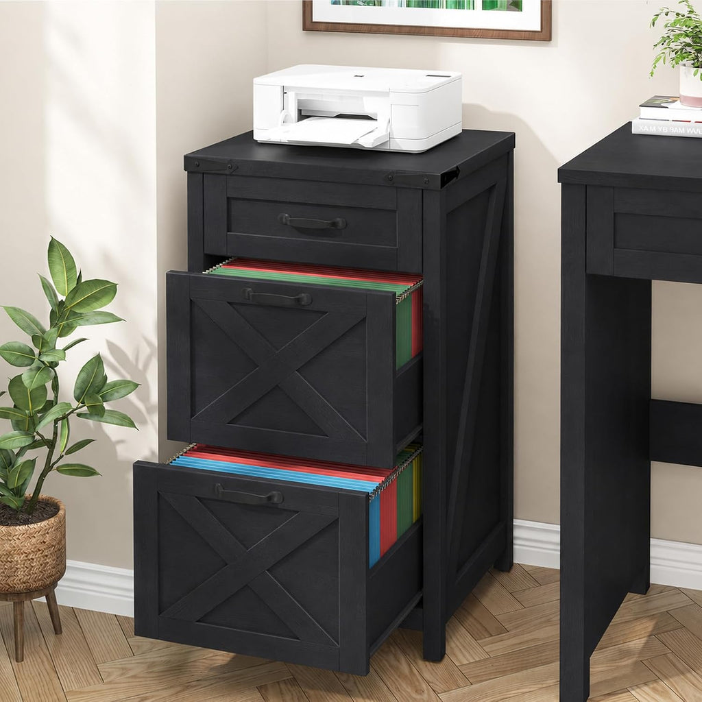 Black 3‑Drawer Farmhouse File Cabinet