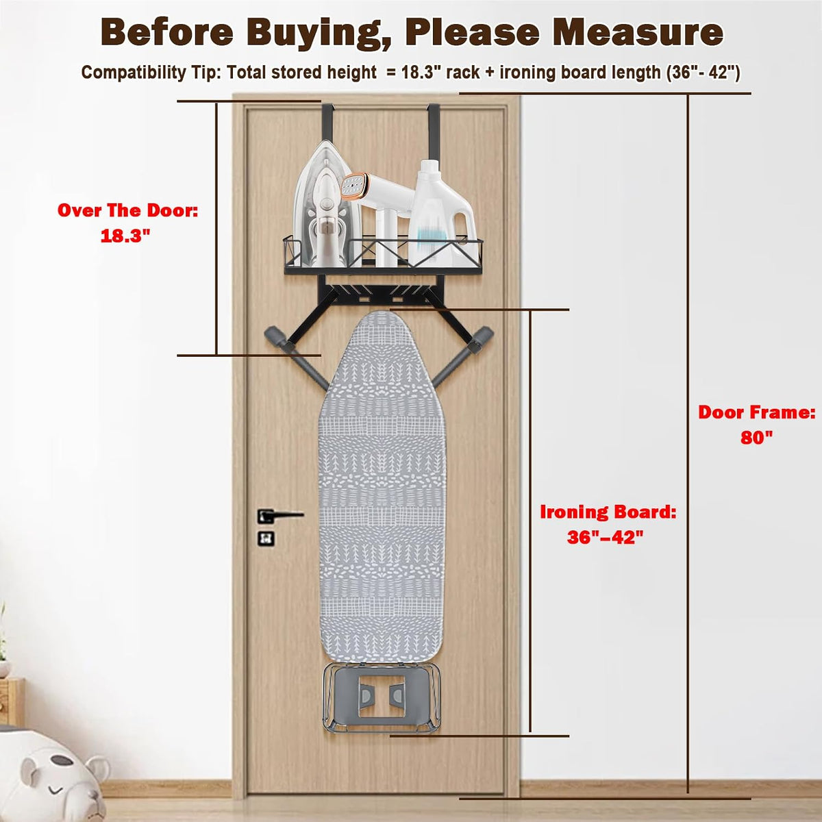 Matte Black 2‑in‑1 Ironing Board Hanger