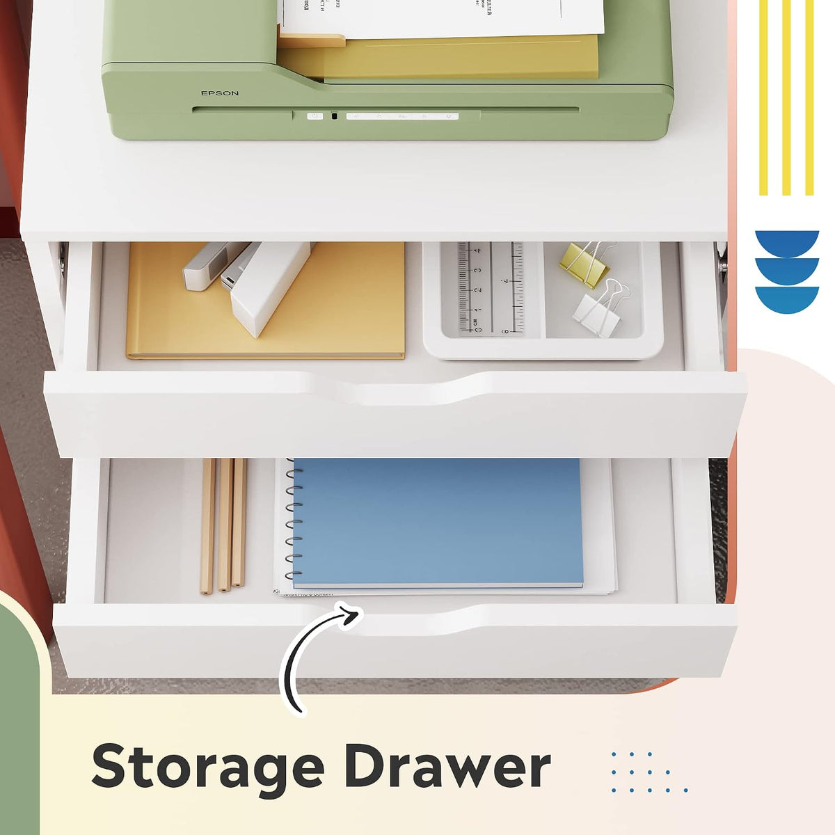 White Under‑Desk 5‑Drawer File Cabinet