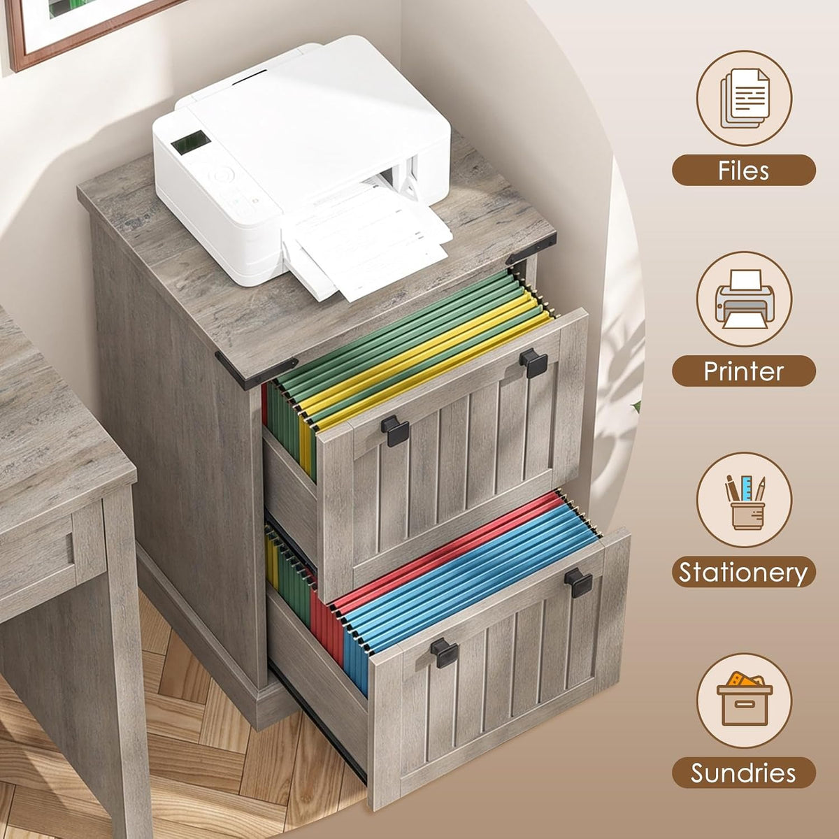 Rustic Grey 2‑Drawer Vertical File Cabinet