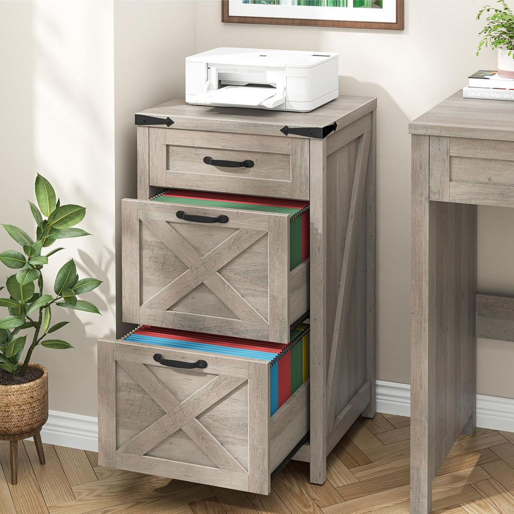 Rustic Grey 3‑Drawer Farmhouse File Cabinet