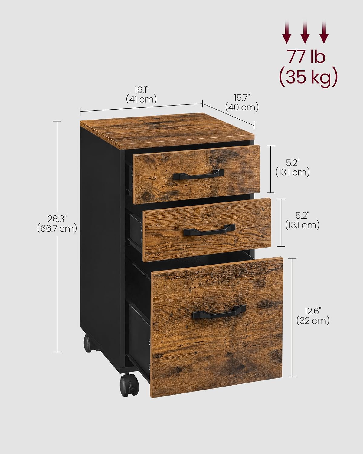 3‑Drawer Wheeled Mobile File Cabinet