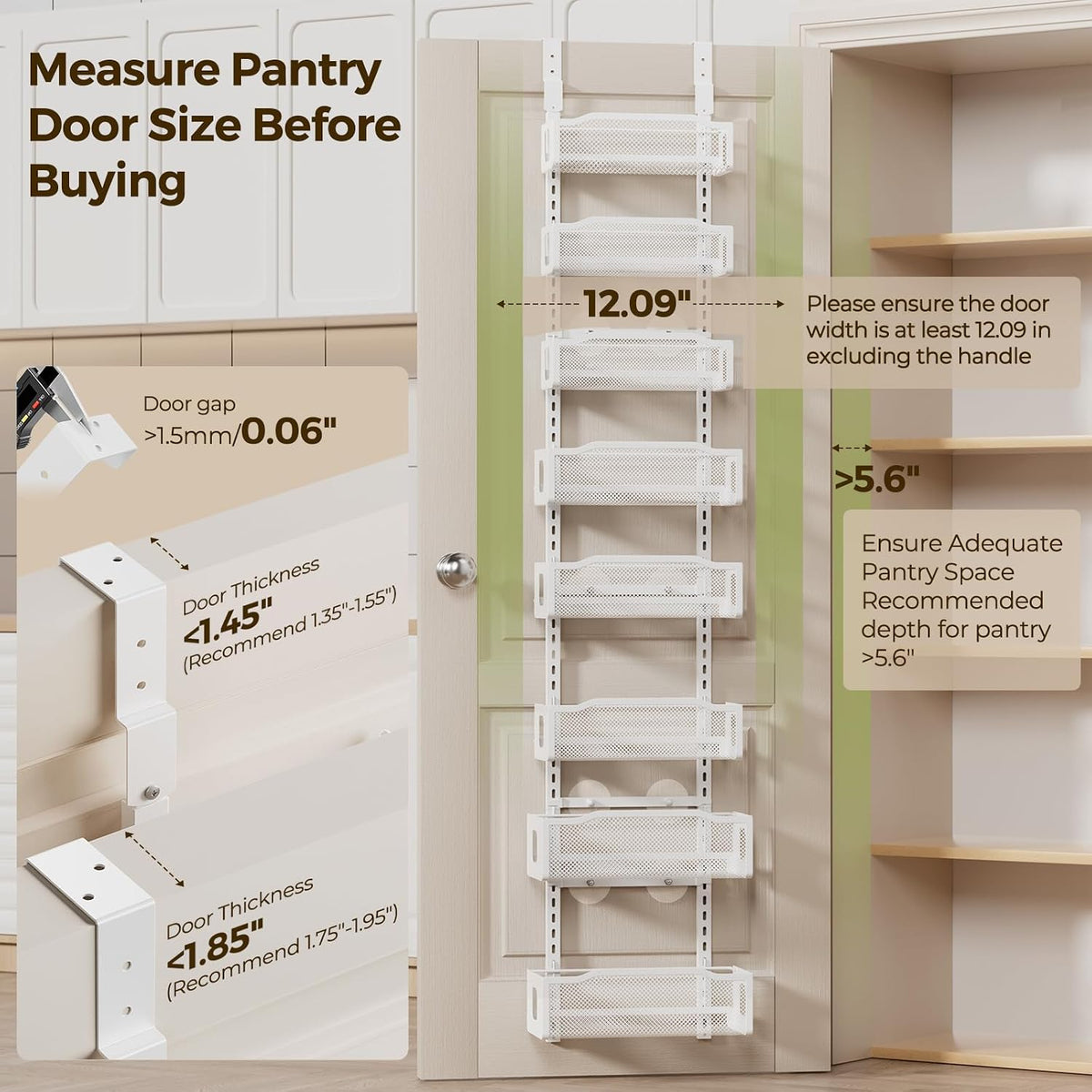 White 8‑Tier Narrow Over‑the‑Door Pantry Organizer