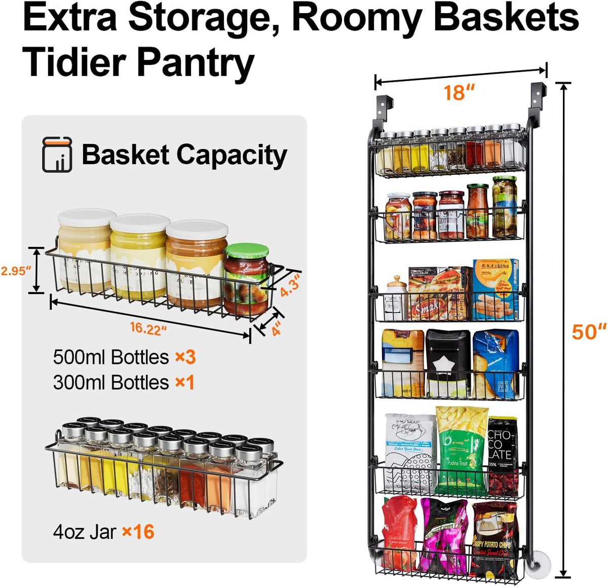 Black 6‑Tier Over‑the‑Door Pantry Organizer