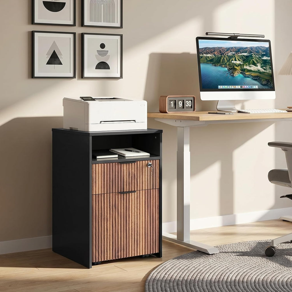 Black & Dark Walnut 2‑Drawer File Cabinet