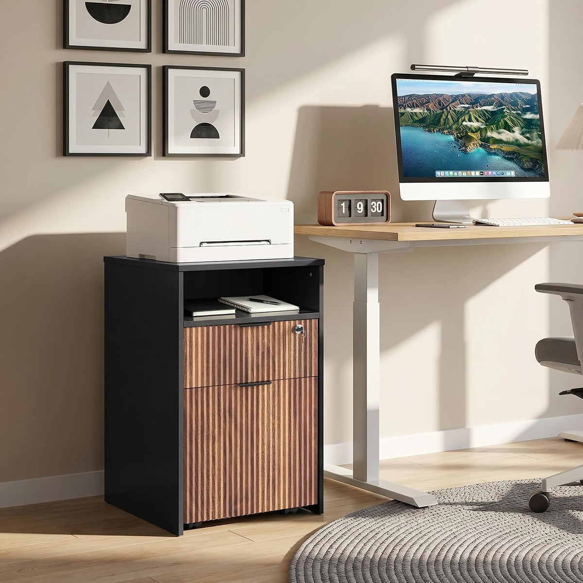 Black & Dark Walnut 2‑Drawer File Cabinet
