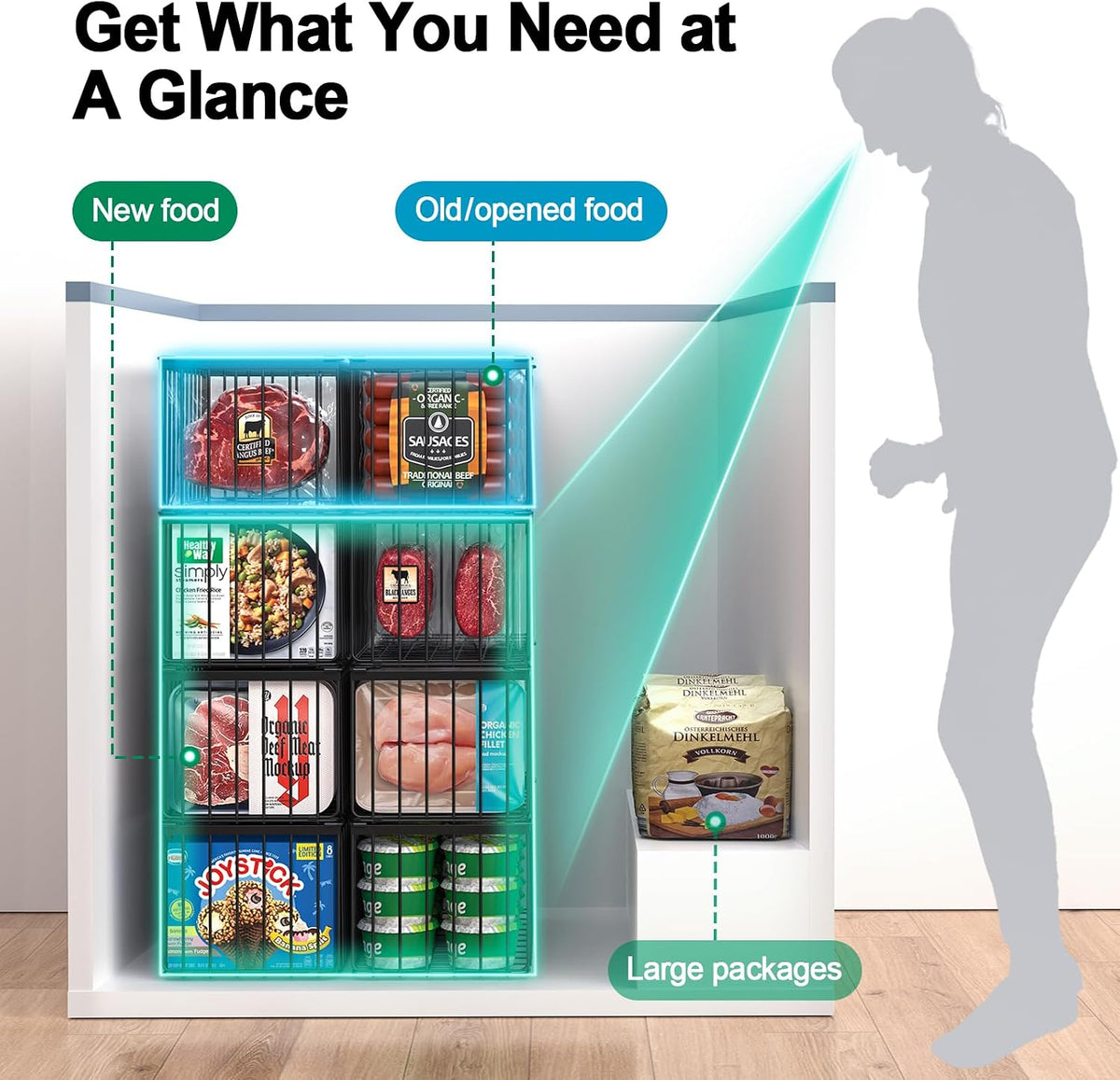 4‑Pack Large Deep Freezer Organizer Bins