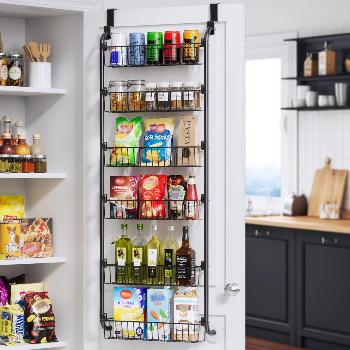 Black 6‑Tier Over‑the‑Door Pantry Organizer