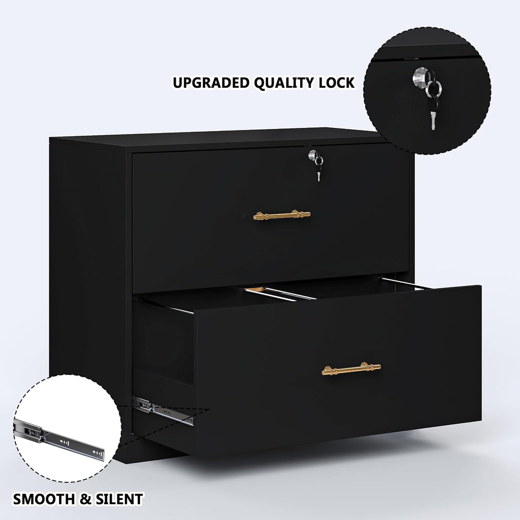 Black Lockable 2‑Drawer Lateral File Cabinet