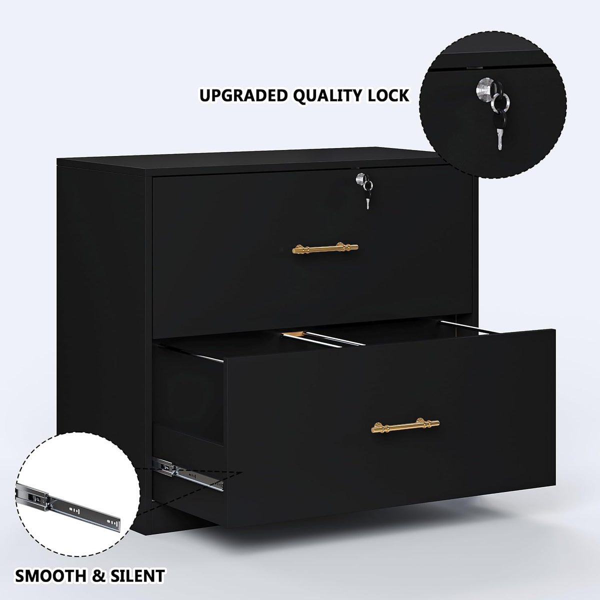Black Lockable 2‑Drawer Lateral File Cabinet
