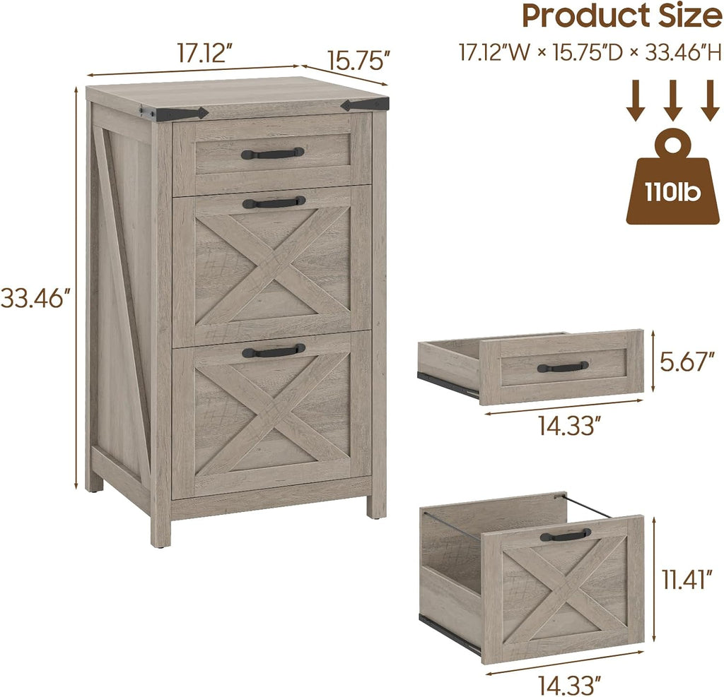 Rustic Grey 3‑Drawer Farmhouse File Cabinet