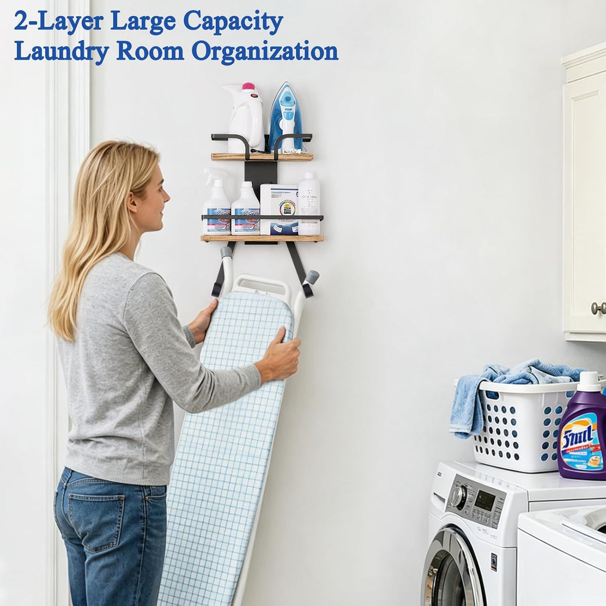 White 2‑Layer Wall‑Mount Ironing Board Hanger