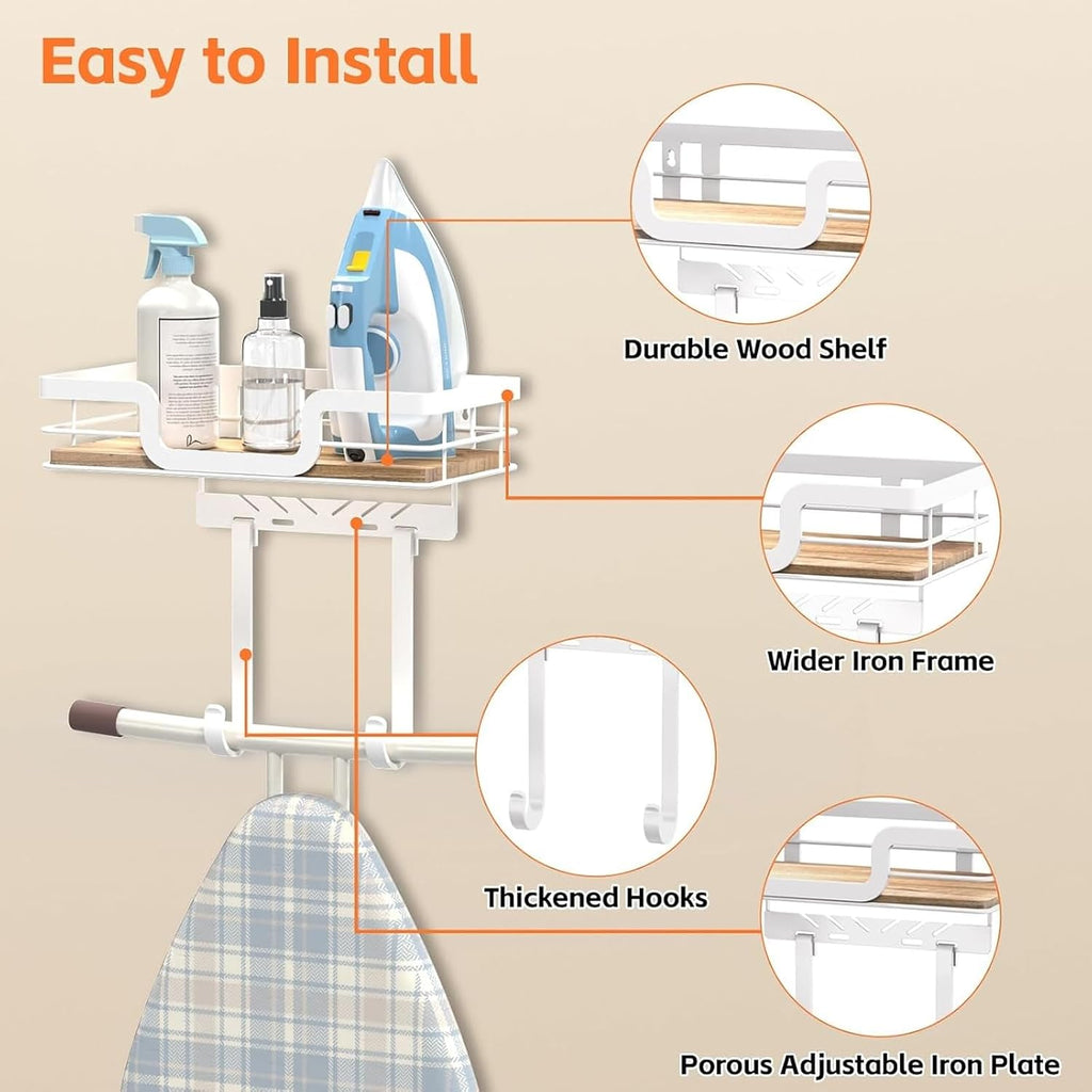White Wall‑Mount Ironing Board Hanger
