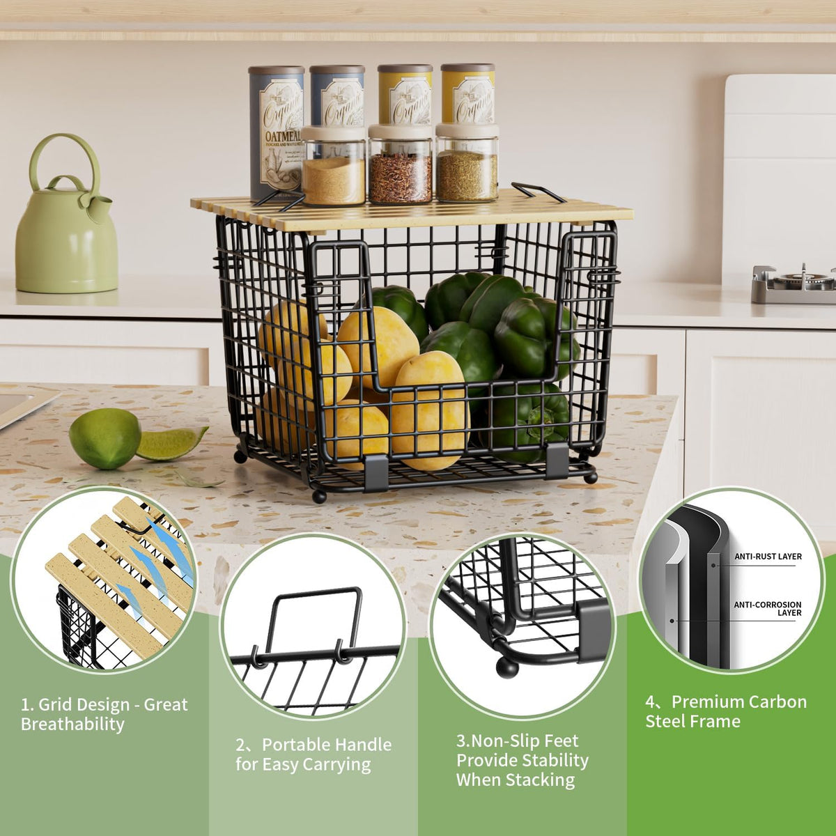 2‑Pack Stackable Pantry Storage Bins
