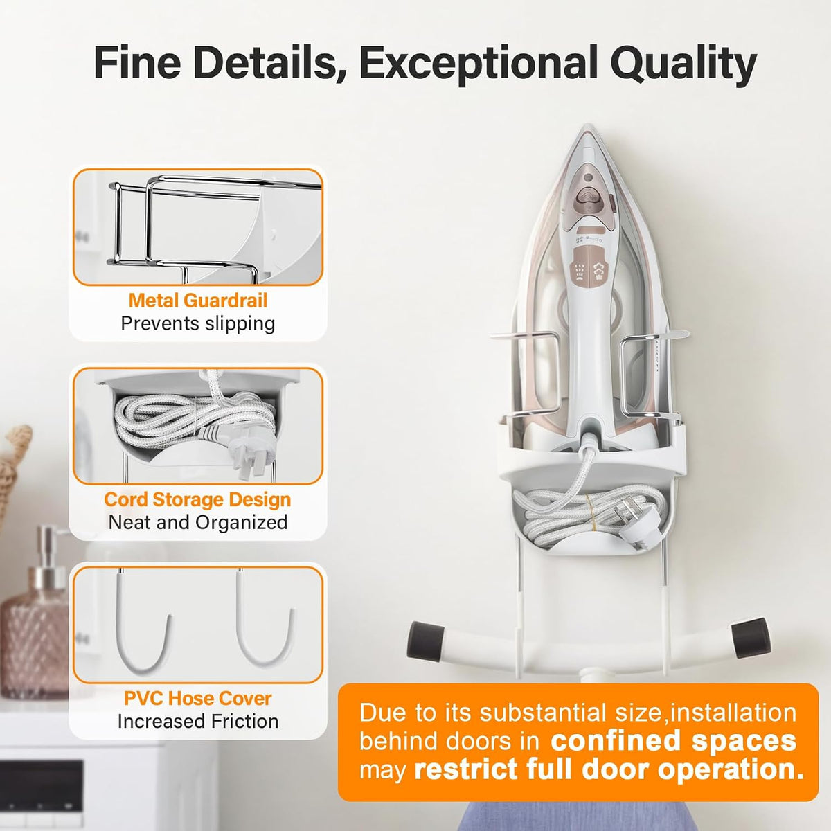 White Wall‑Mount Ironing Board Hanger