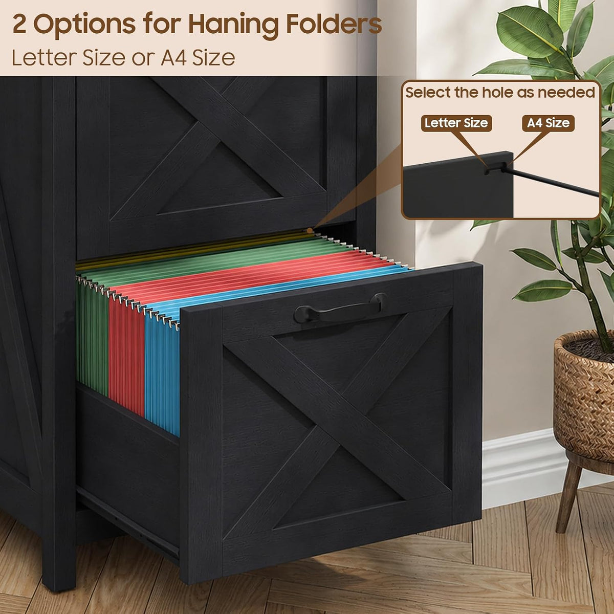 Black 3‑Drawer Farmhouse File Cabinet