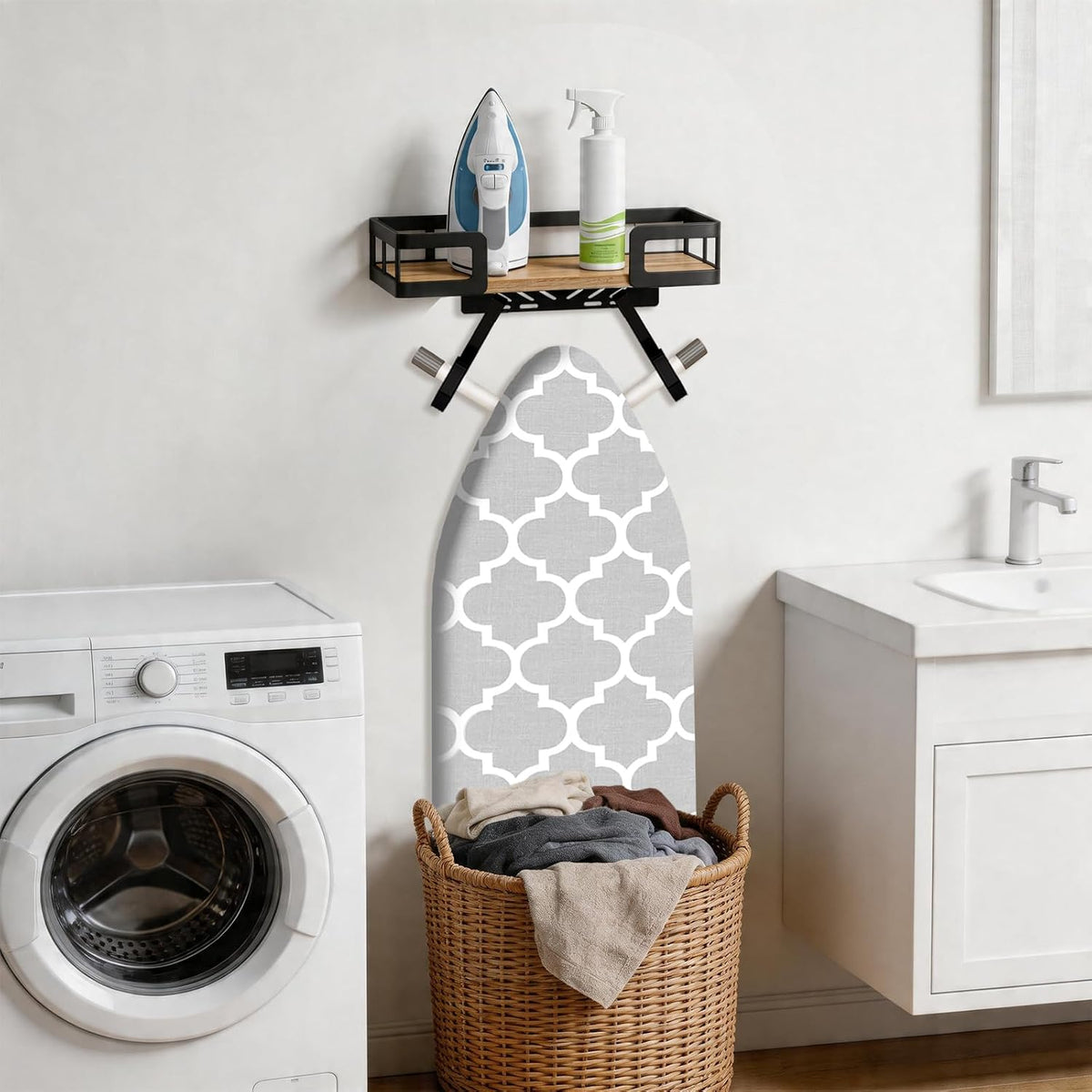 White Wall‑Mount Ironing Board Hanger