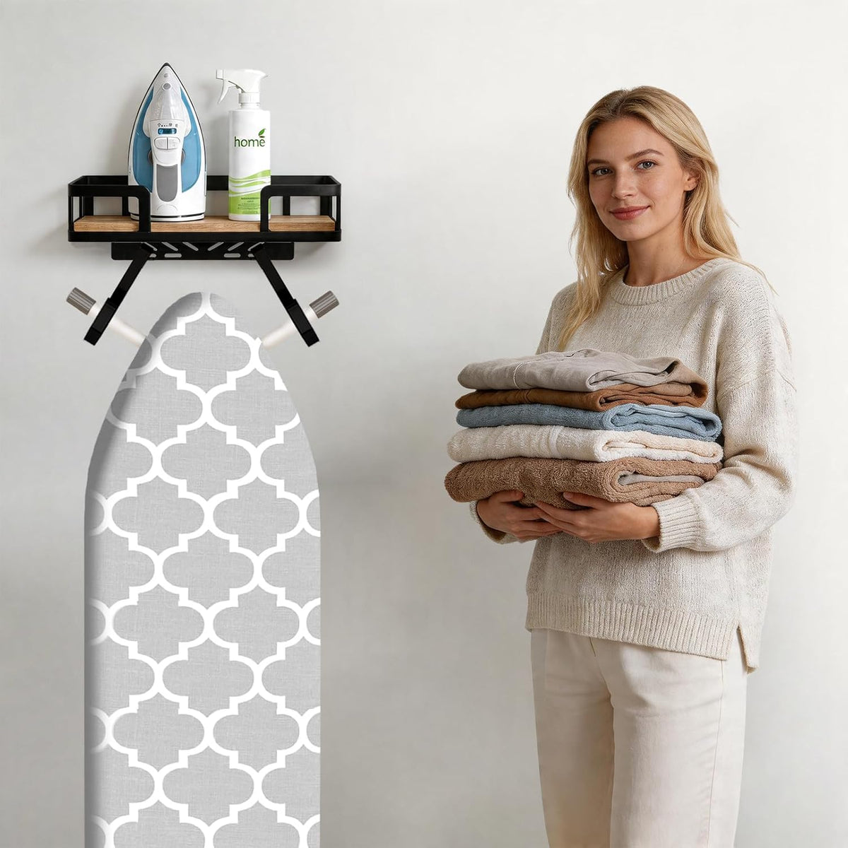 White Wall‑Mount Ironing Board Hanger