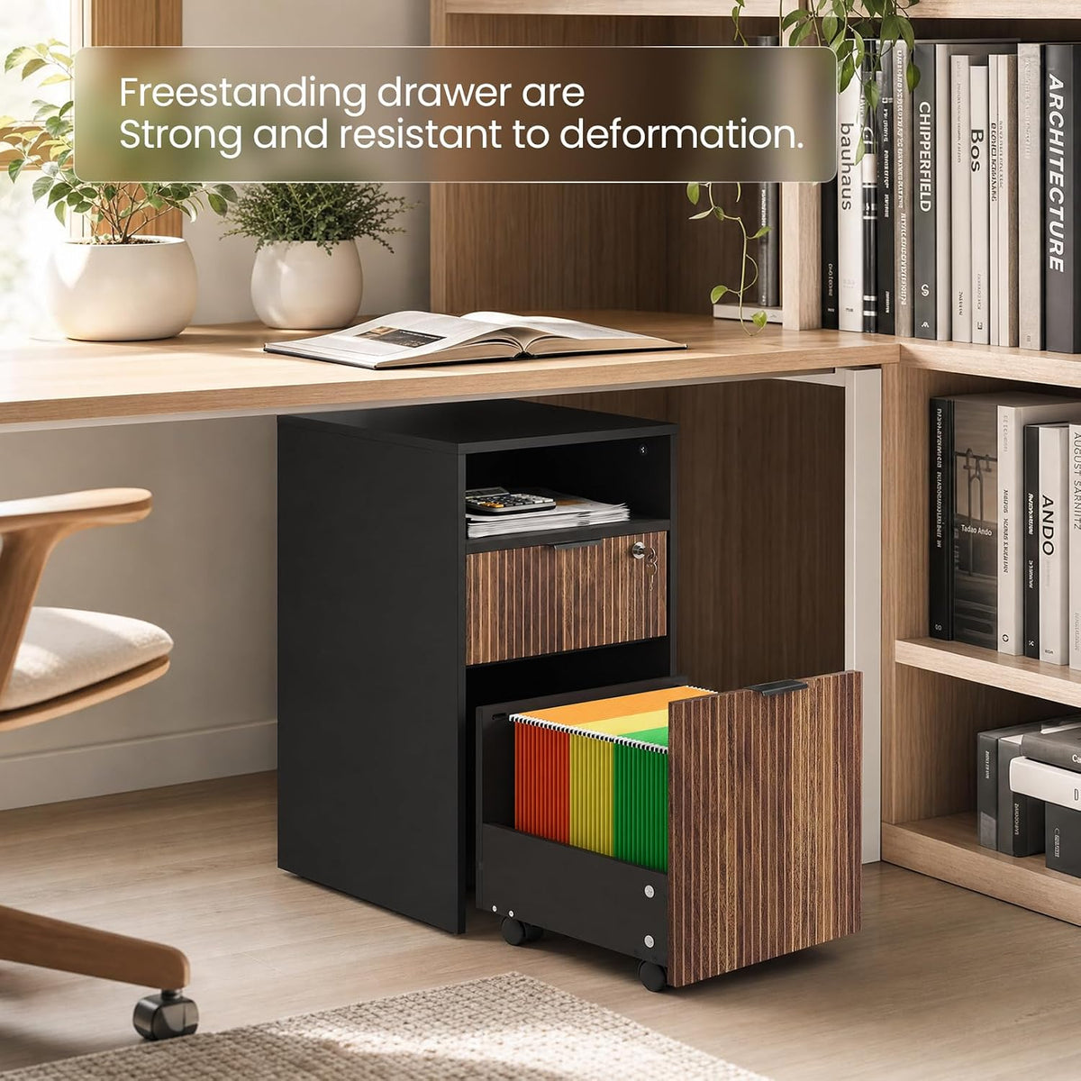 Black & Dark Walnut 2‑Drawer File Cabinet