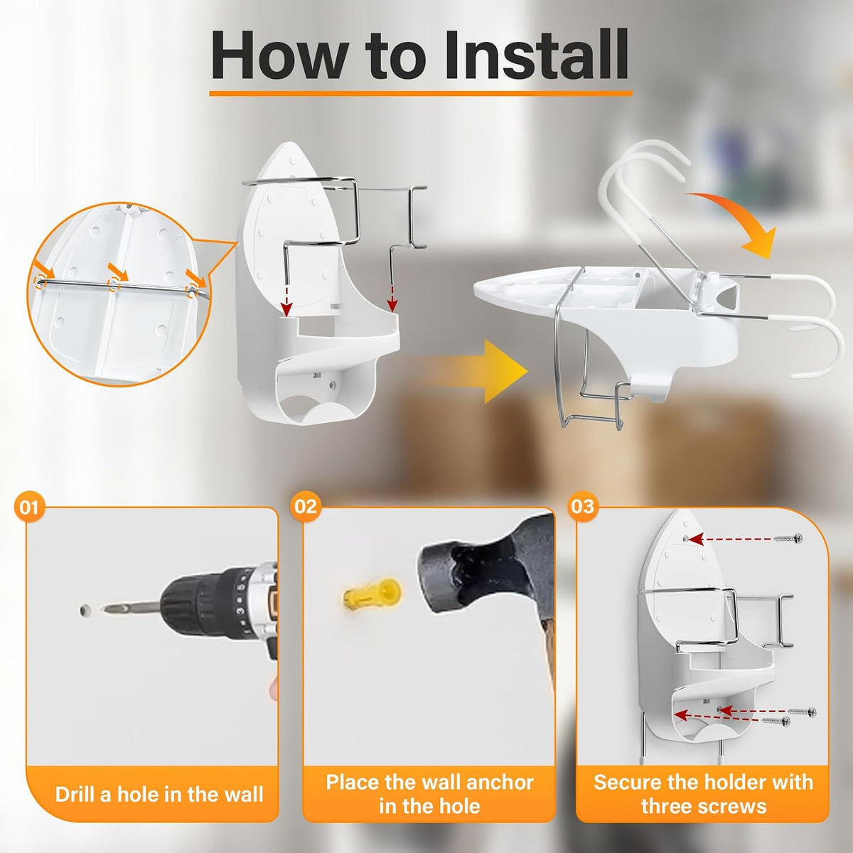 White Wall‑Mount Ironing Board Hanger