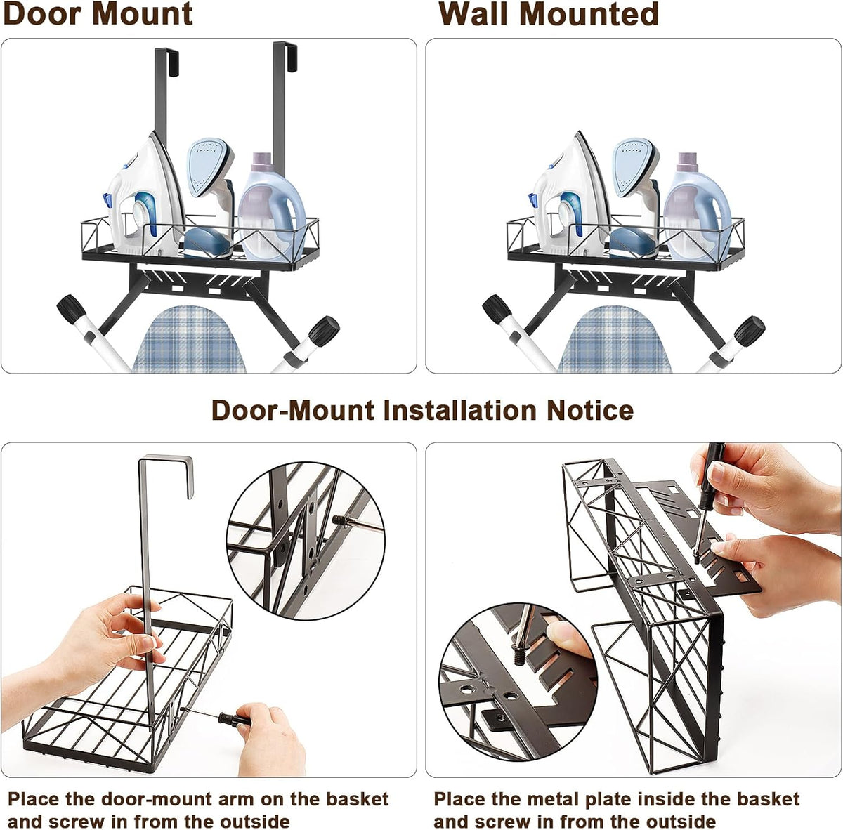 Matte Black 2‑in‑1 Ironing Board Hanger