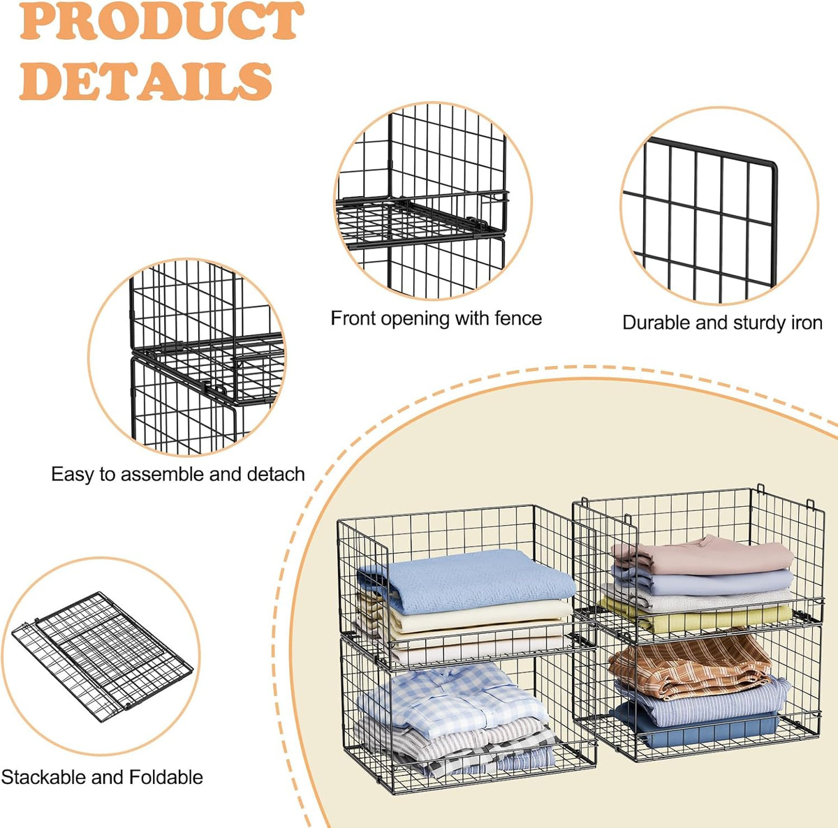 Black 4‑Tier Foldable Stackable Closet Shelves