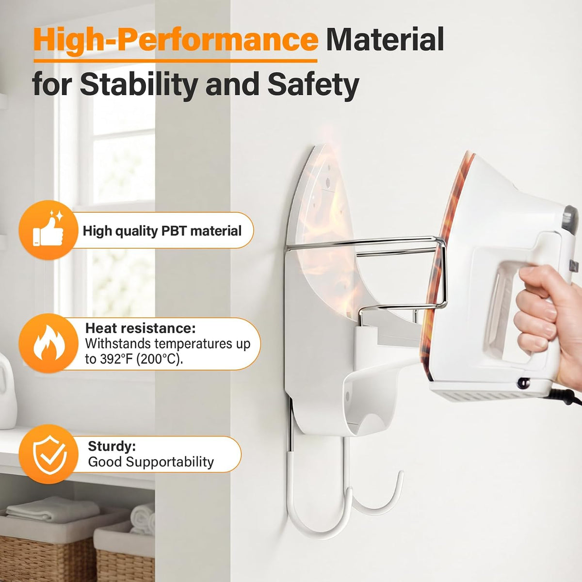 White Wall‑Mount Ironing Board Hanger