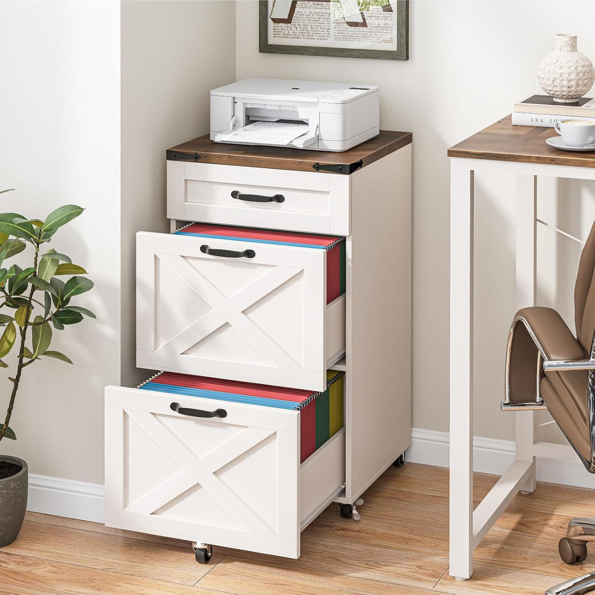 3‑Drawer Wheeled Farmhouse File Cabinet
