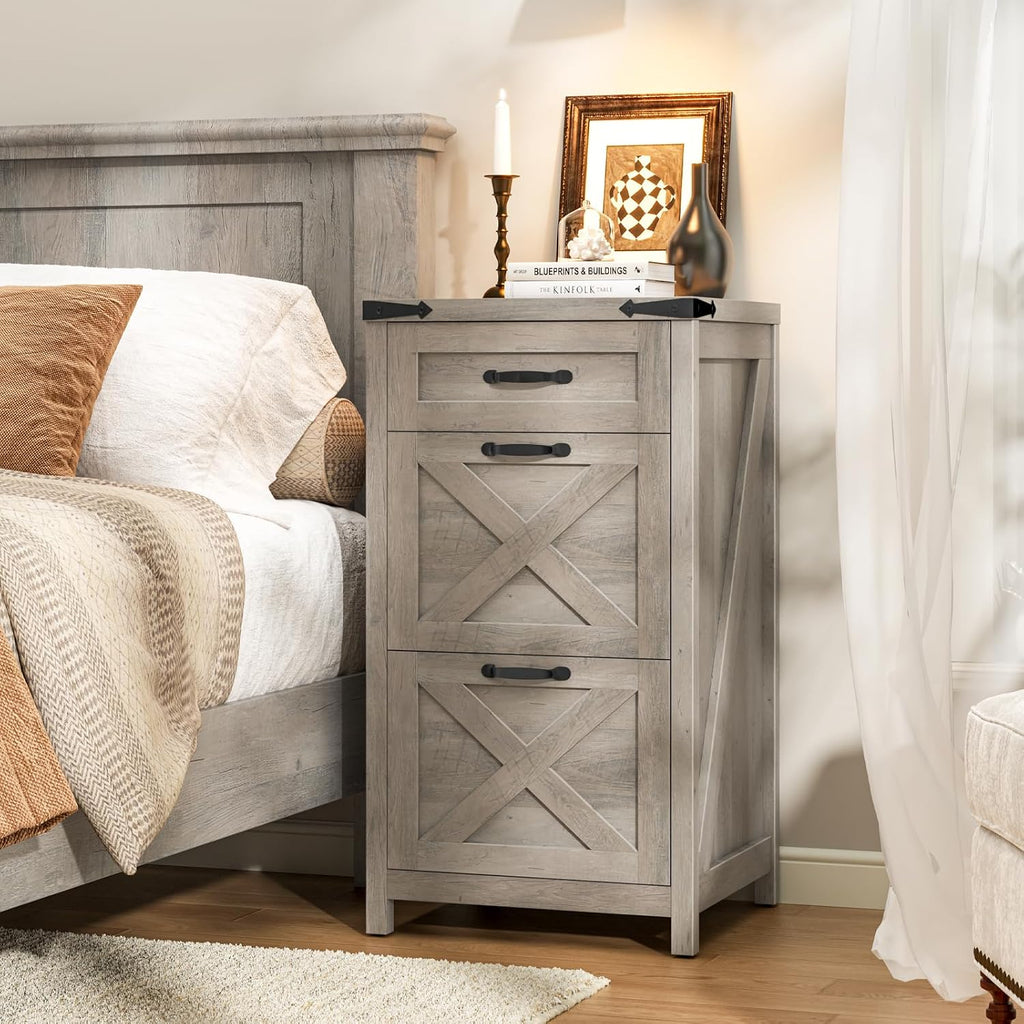 Rustic Grey 3‑Drawer Farmhouse File Cabinet