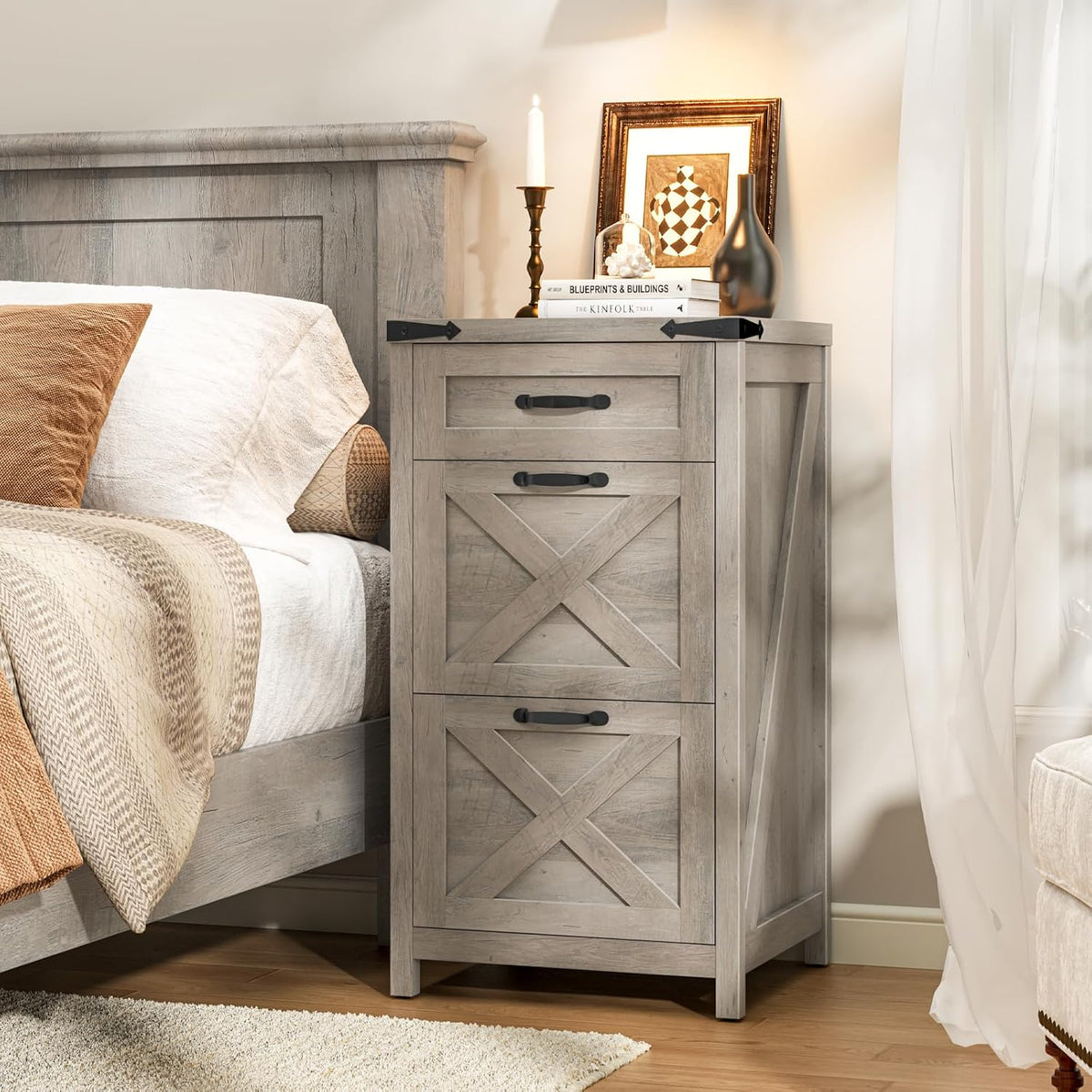 Rustic Grey 3‑Drawer Farmhouse File Cabinet