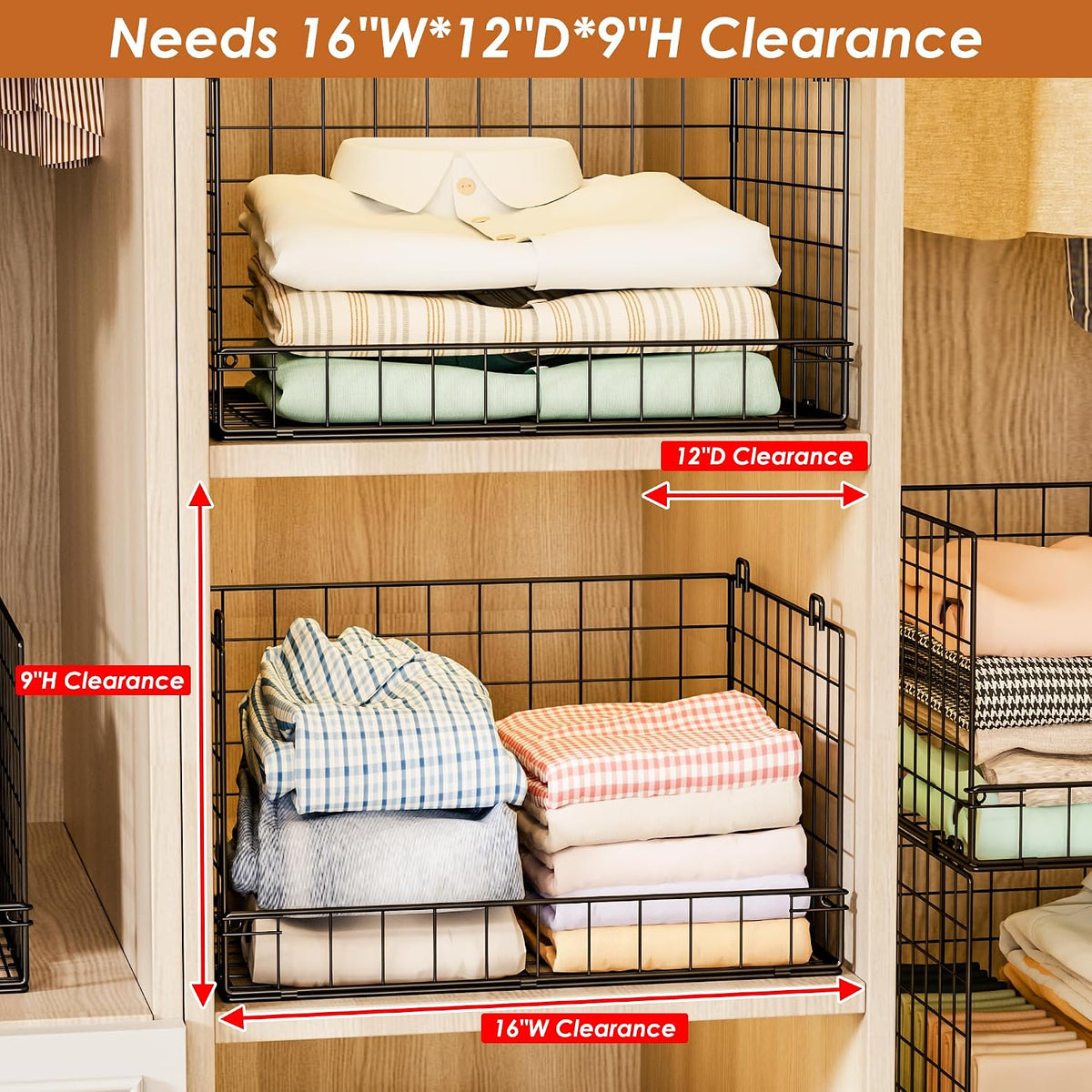 Black 4‑Tier Foldable Stackable Closet Shelves