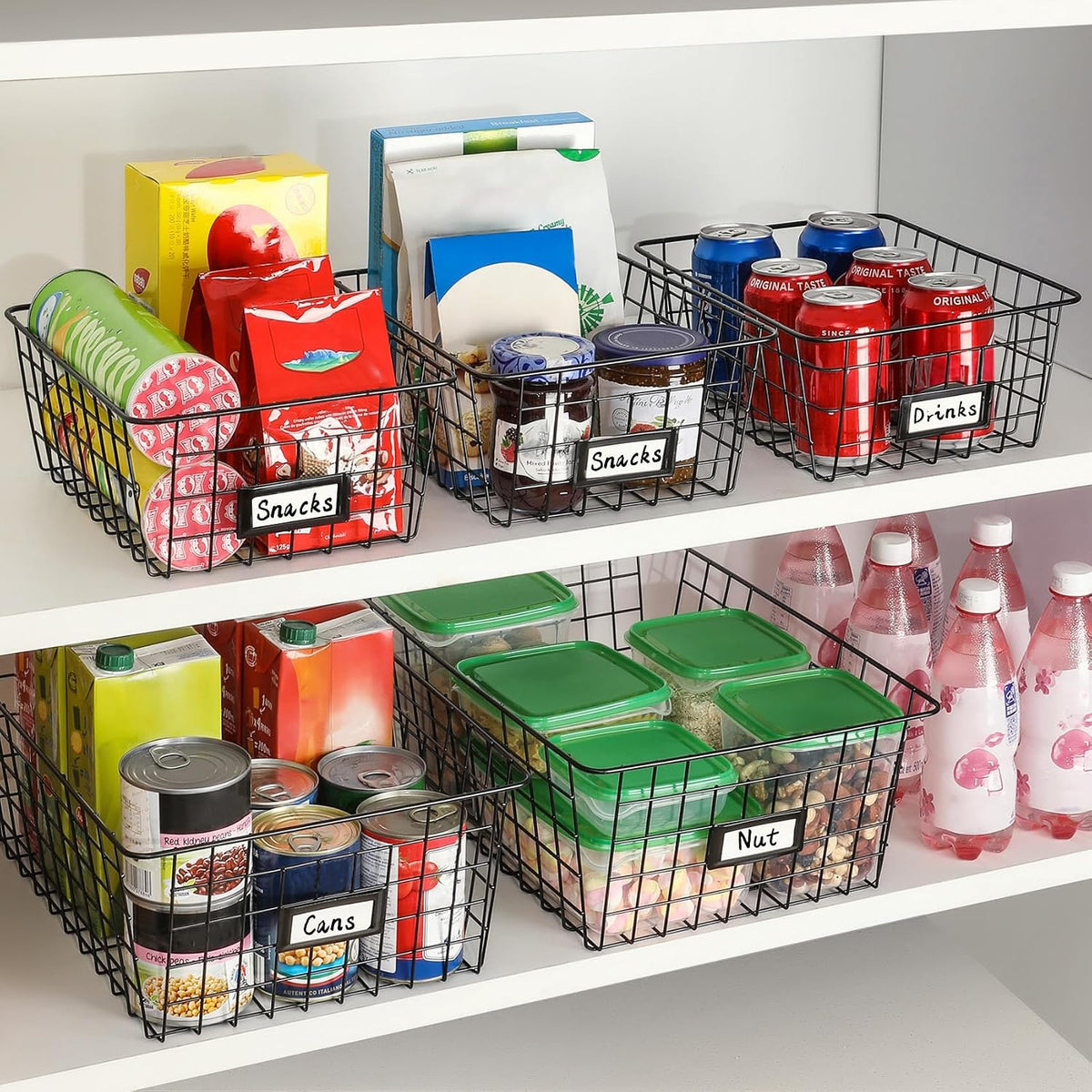 6‑Pack Assorted‑Size Pantry Wire Baskets
