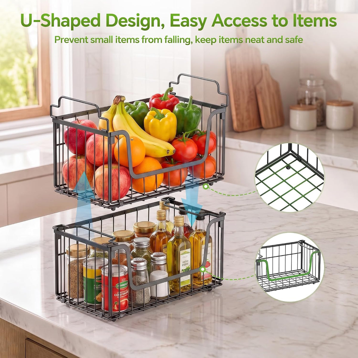 4‑Pack Foldable Pantry Wire Baskets