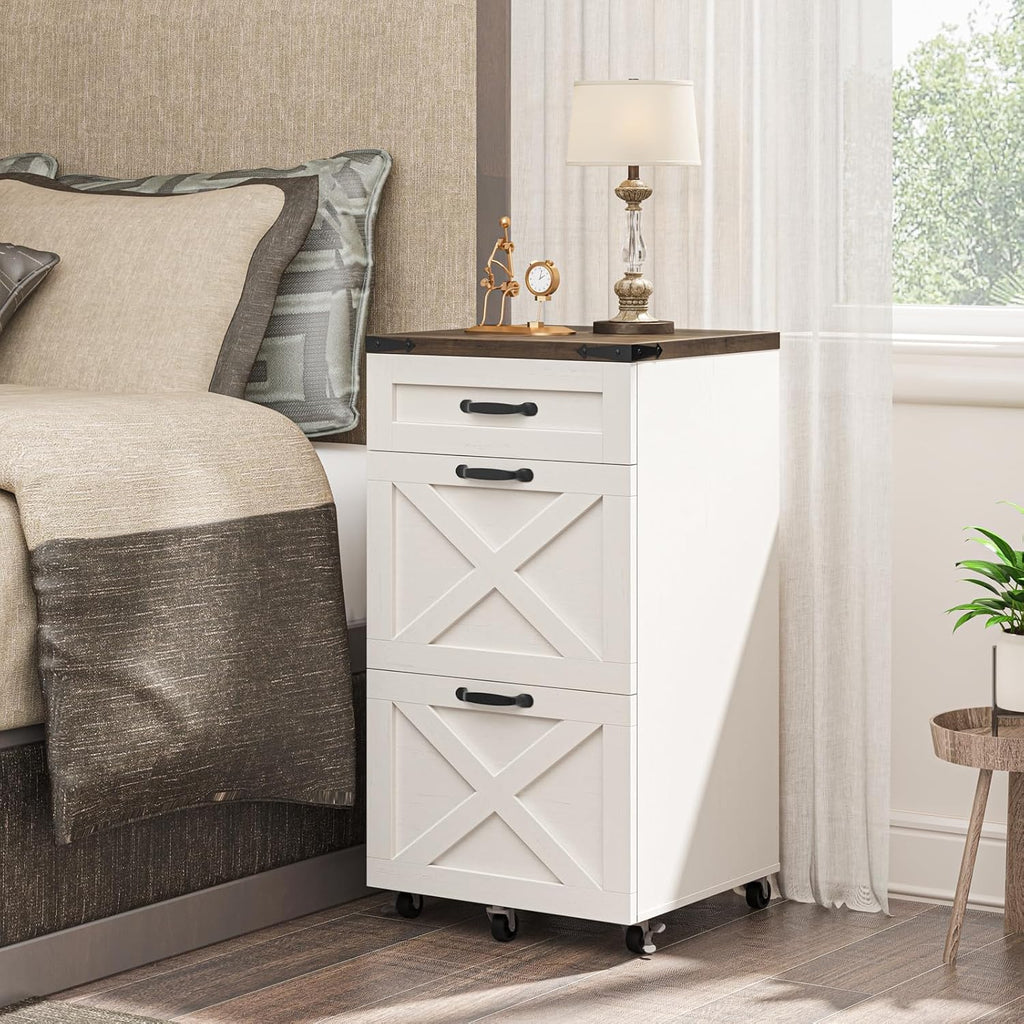 3‑Drawer Wheeled Farmhouse File Cabinet