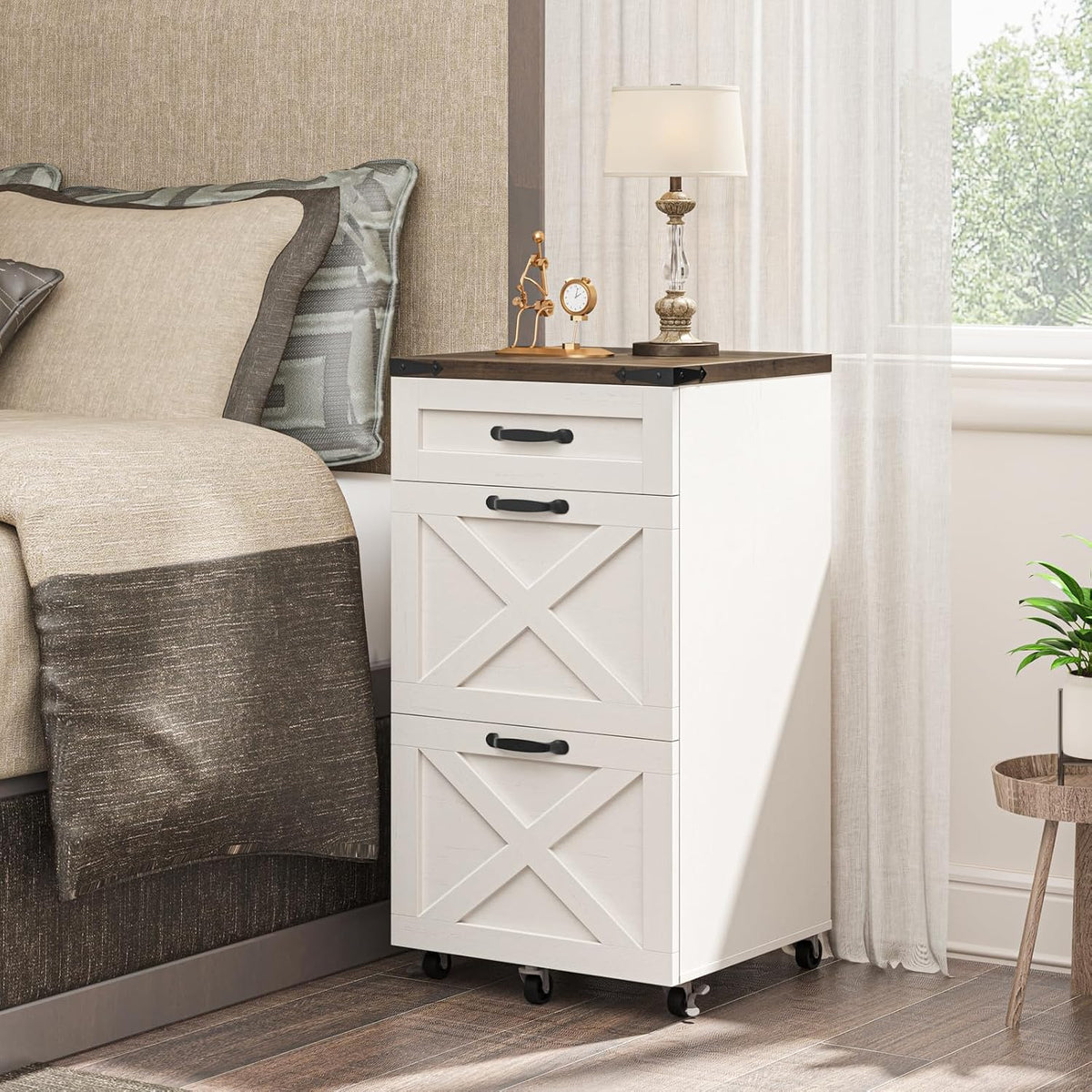 3‑Drawer Wheeled Farmhouse File Cabinet