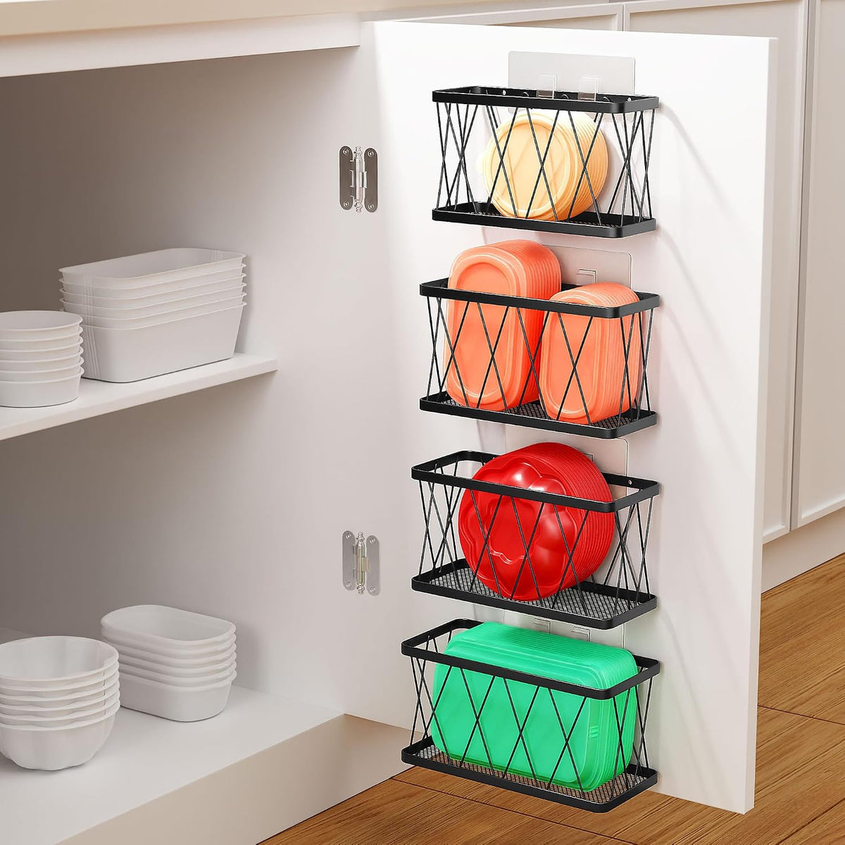 Black 4‑Pack Metal Cabinet Door Organizer