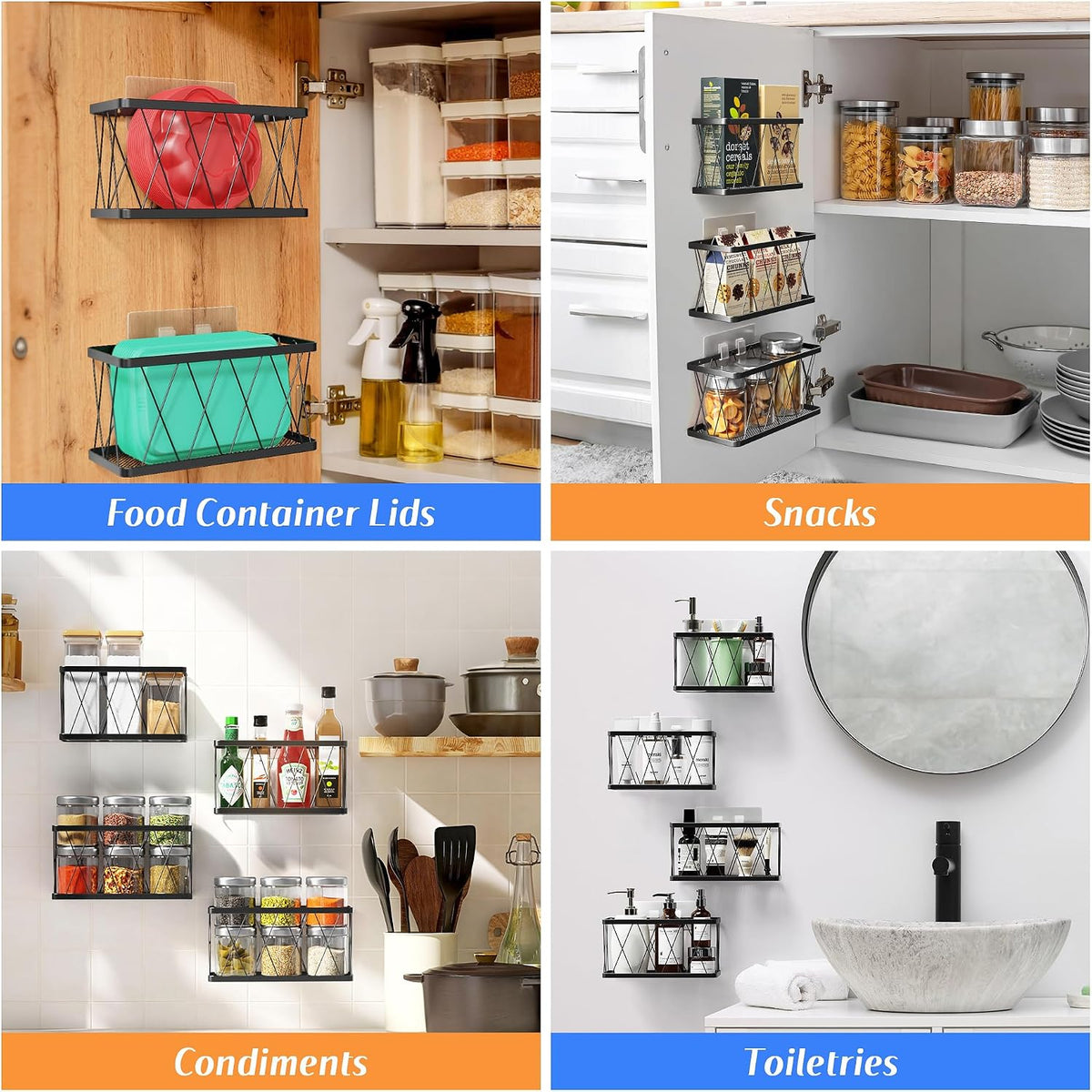 Black 4‑Pack Metal Cabinet Door Organizer