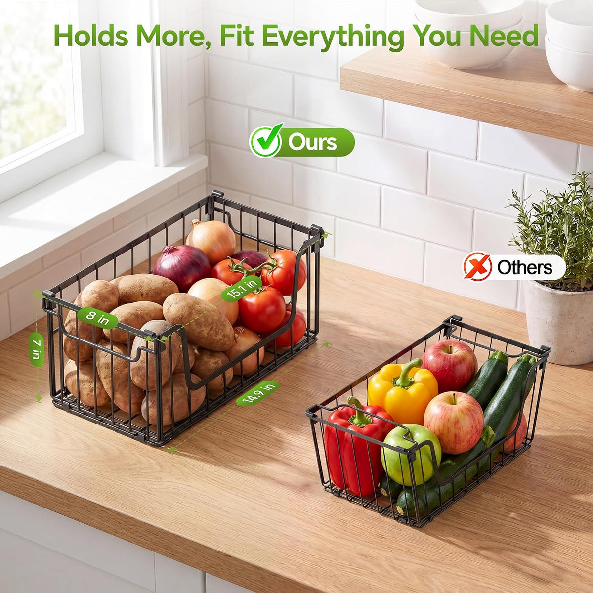 4‑Pack Foldable Pantry Wire Baskets