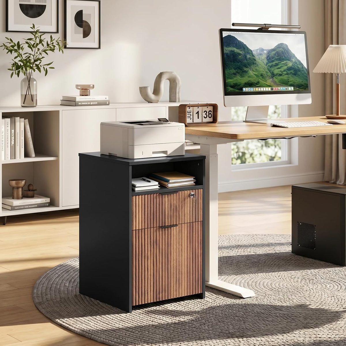 Black & Dark Walnut 2‑Drawer File Cabinet