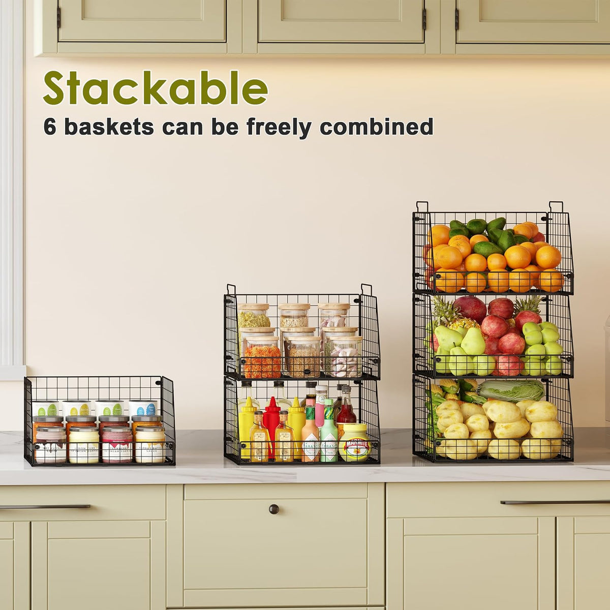 6‑Pack Stackable Metal Pantry Wire Baskets